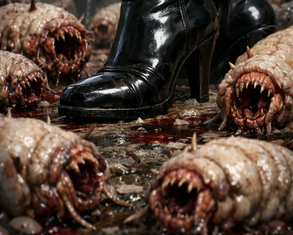 Boots amidst tyranid larvae